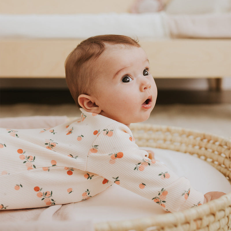 Peaches Print on Ribbed Barely Coral Sleeper