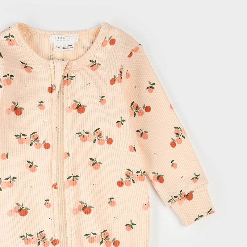 Peaches Print on Ribbed Barely Coral Sleeper