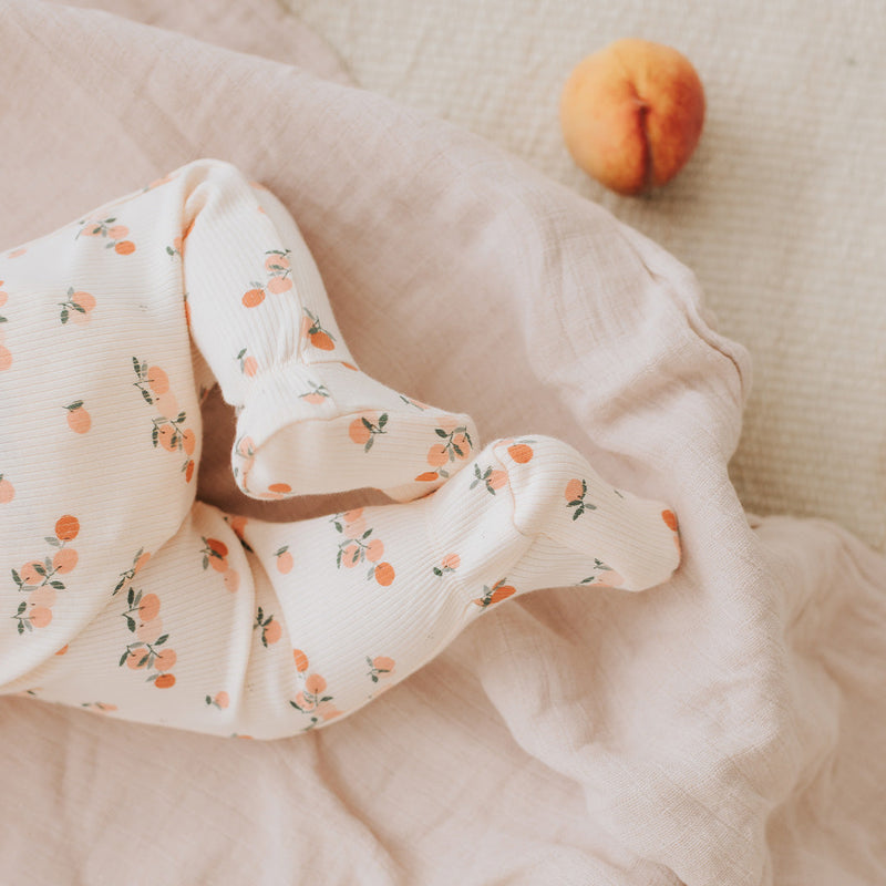 Peaches Print on Ribbed Barely Coral Sleeper