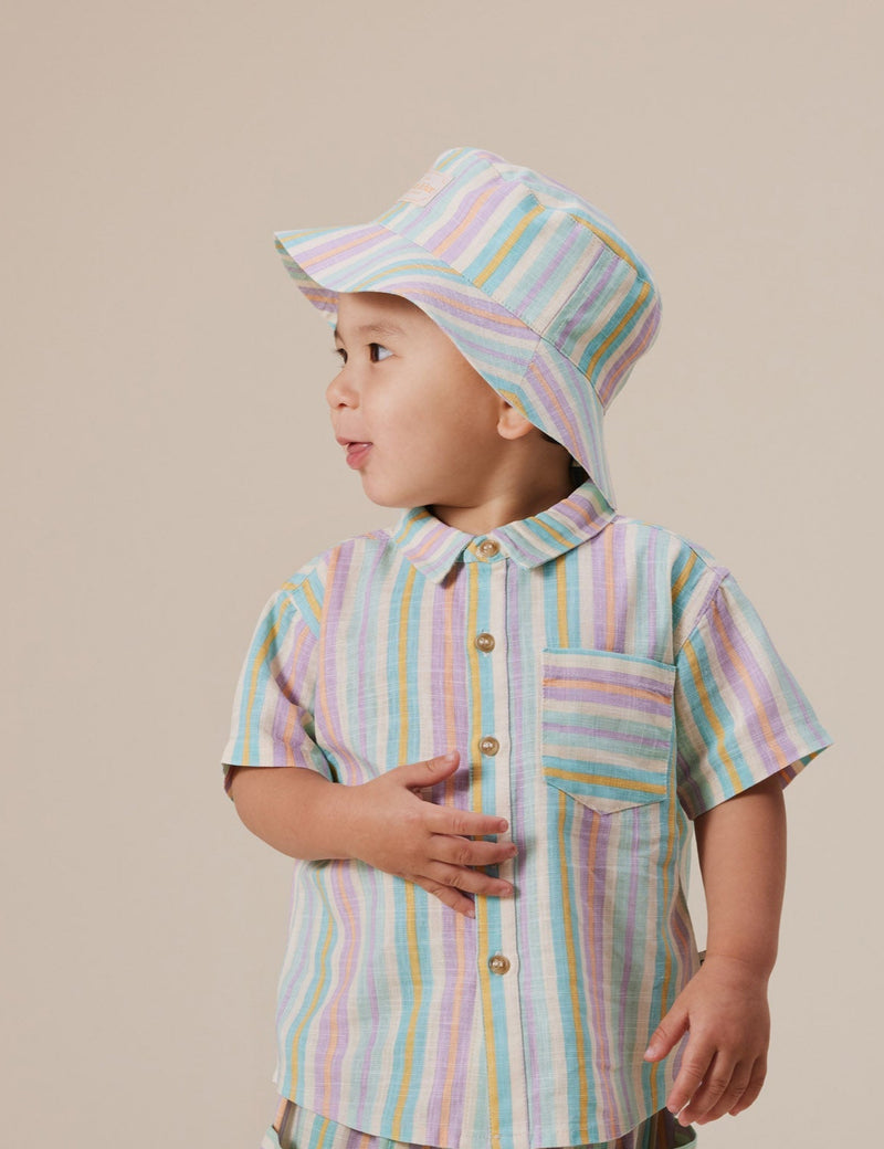 Resort Stripe Linen Bucket Hat