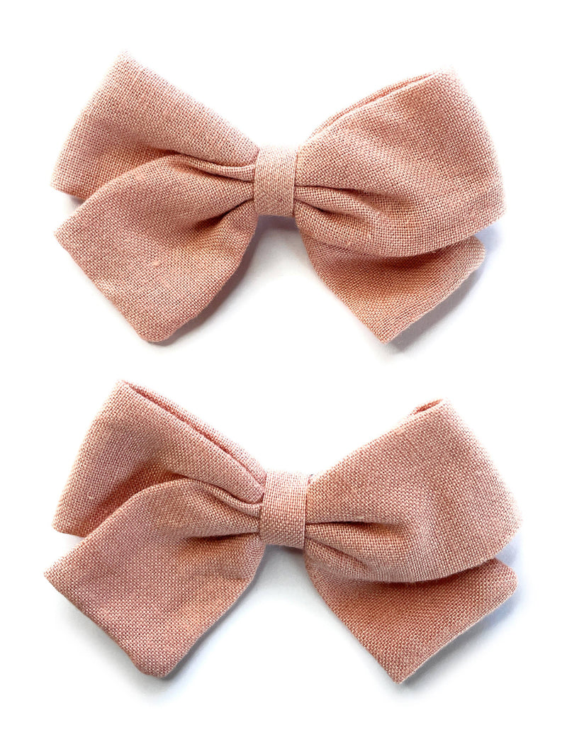 Emma Fabric Pigtail Bows - Alligator Pinch Clip - Dusty Pink