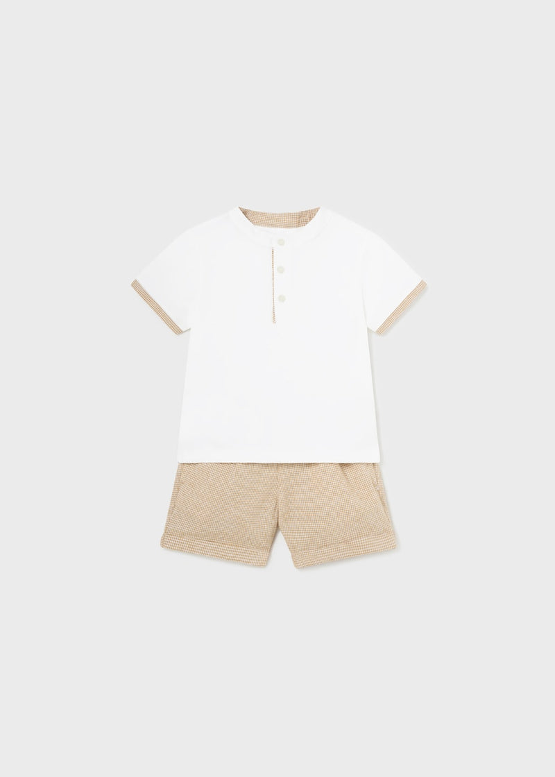 2-Piece Set Mandarin Collar Shirt and Shorts - Ochre (6 mo, 18 mo)