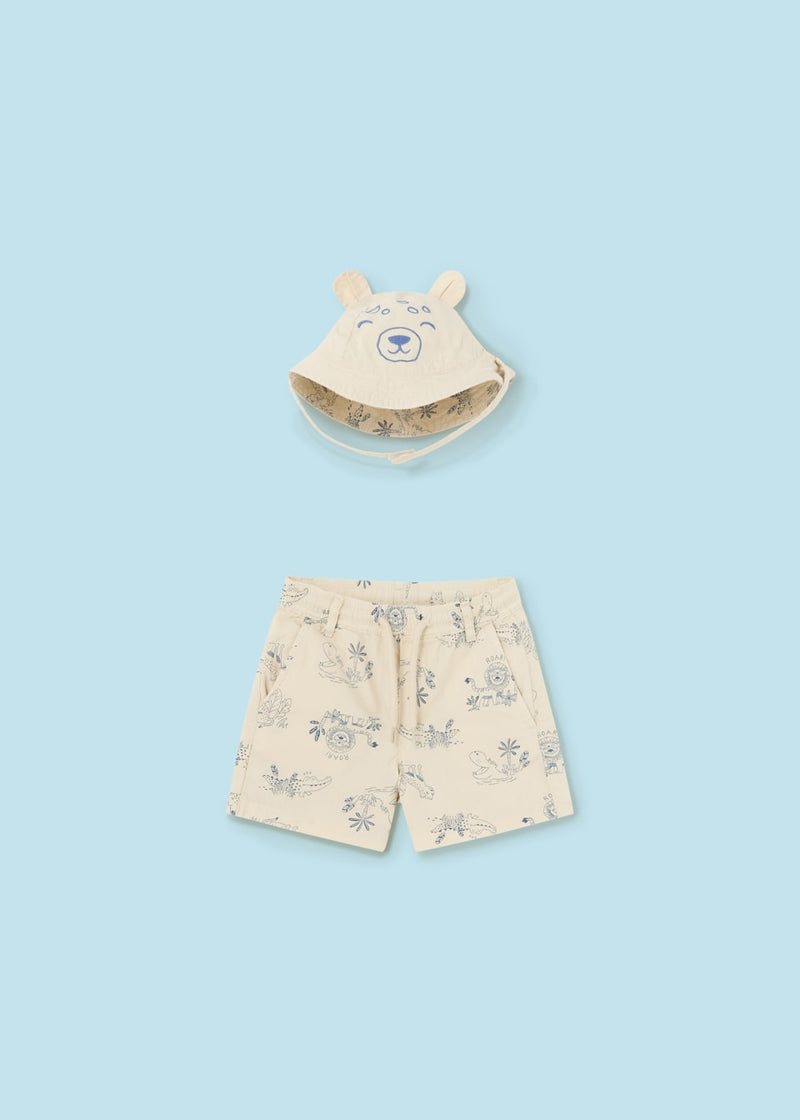 2-Piece Set Shorts with Reversible Hat - Cream