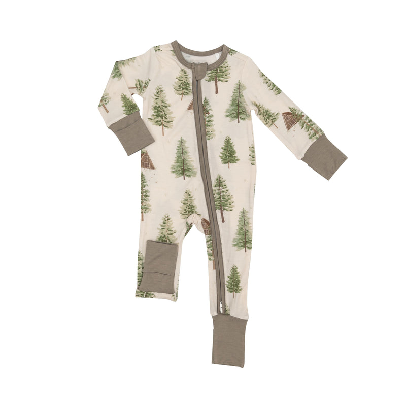 2-Way Ruffle Back Zipper Romper - Cabin and Trees (12-18 Mo.)
