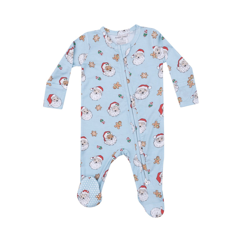 2 Way Zipper Footie- Vintage Santas Blue (6-9 Mo)