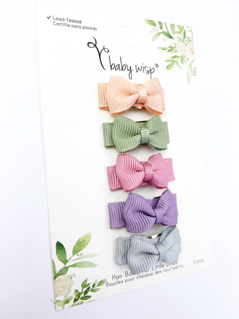 5 Tiny Tuxedo Bows on Snap Clips - Watercolors