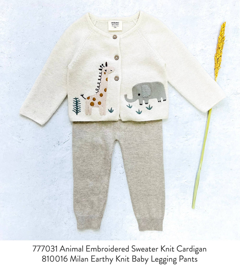 Animal Safari Embroidered Baby Cardigan Sweater (Organic) / Natural