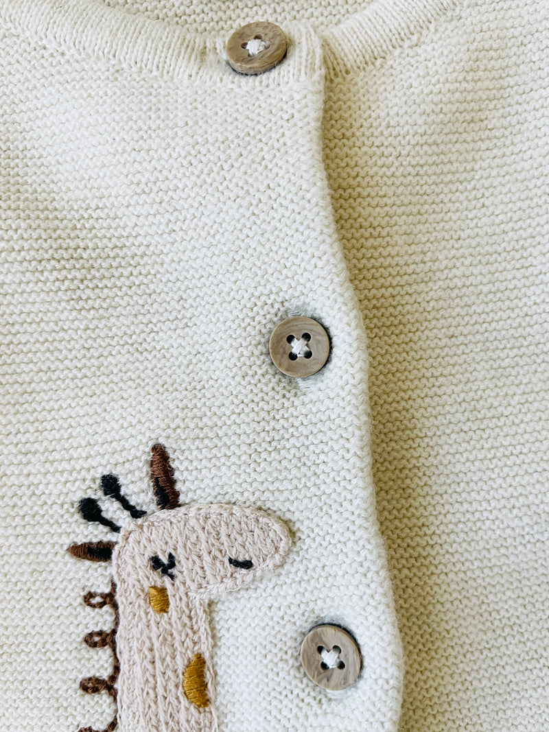 Animal Safari Embroidered Baby Cardigan Sweater (Organic) / Natural