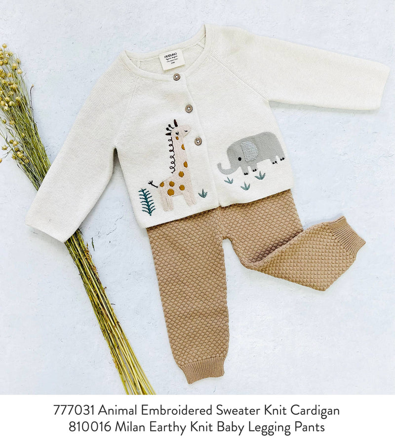 Animal Safari Embroidered Baby Cardigan Sweater (Organic) / Natural