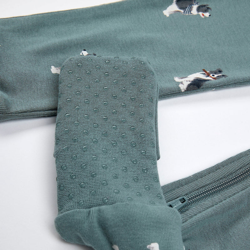 Australian Shepherd Print on Dark Teal Convertible Sleeper (12Mo, 24Mo)