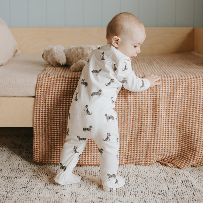 Australian Shepherd Print on Off-White Sleeper (9 Mo)