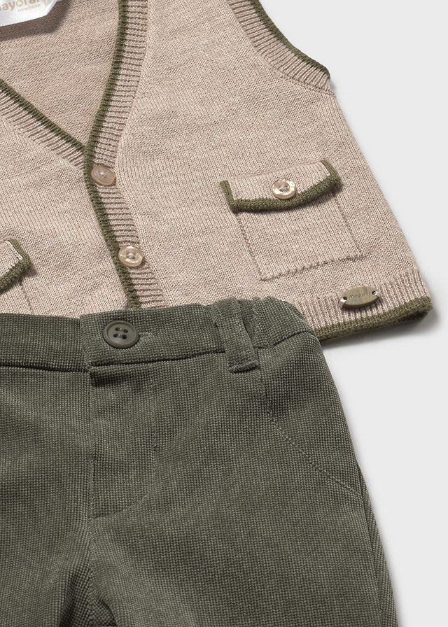 Baby 3-Piece Polo Onesie, Pants and Sweater Vest Set - Pickle Green