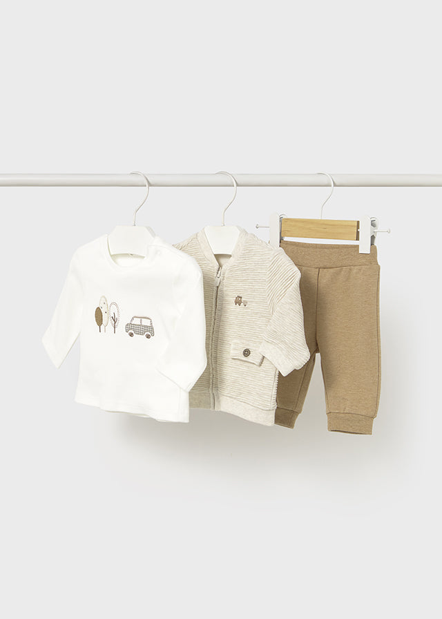 Baby 3-Piece Tracksuit - Toffee Car
