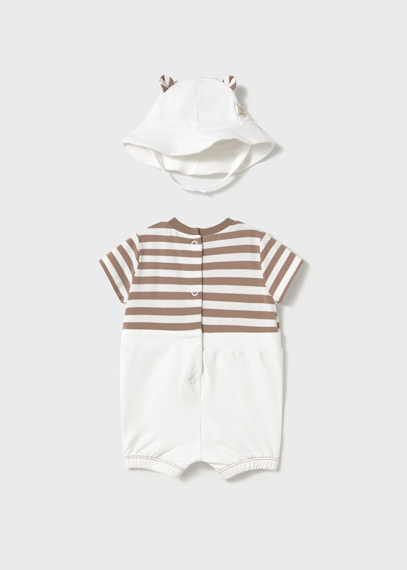 Baby Bear Print Dungaree One-Piece Romper with Hat (18 Mo)