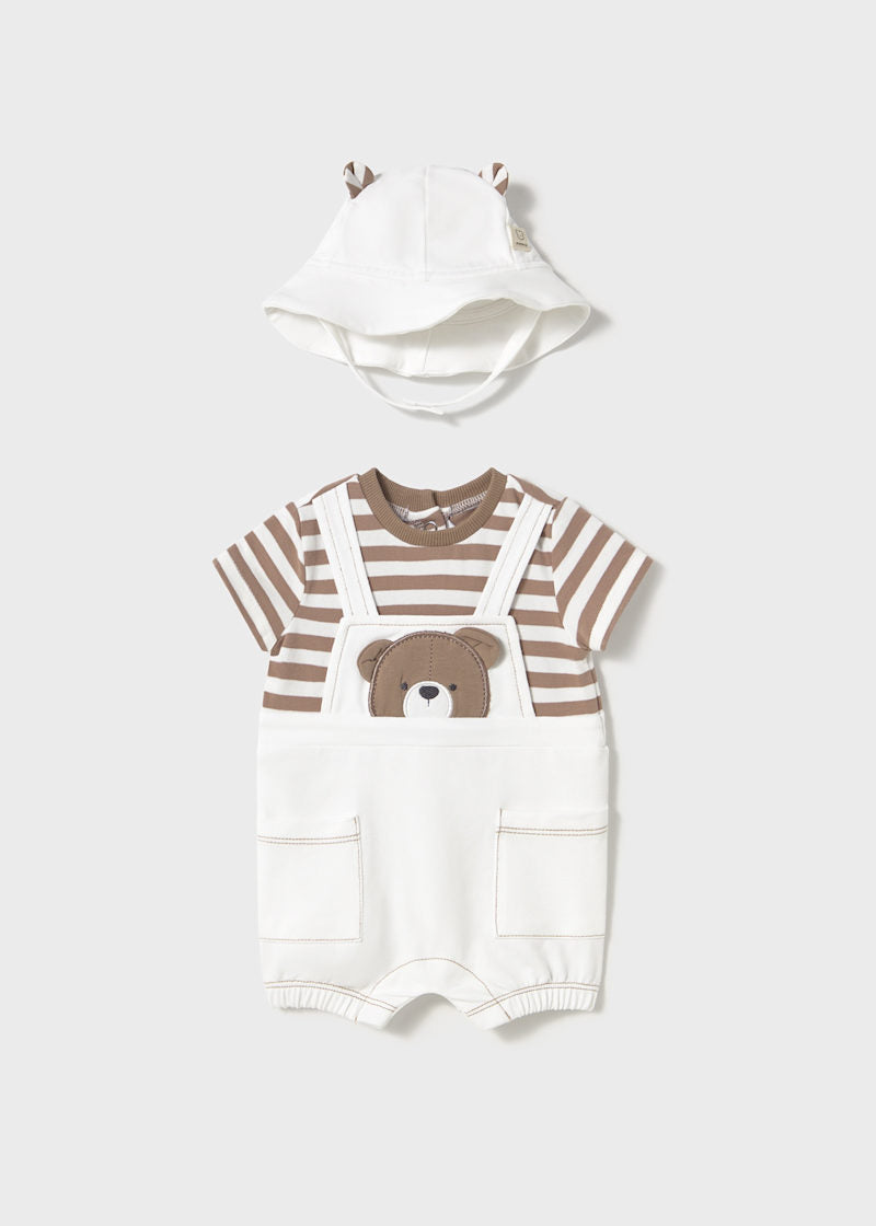 Baby Bear Print Dungaree One-Piece Romper with Hat (18 Mo)