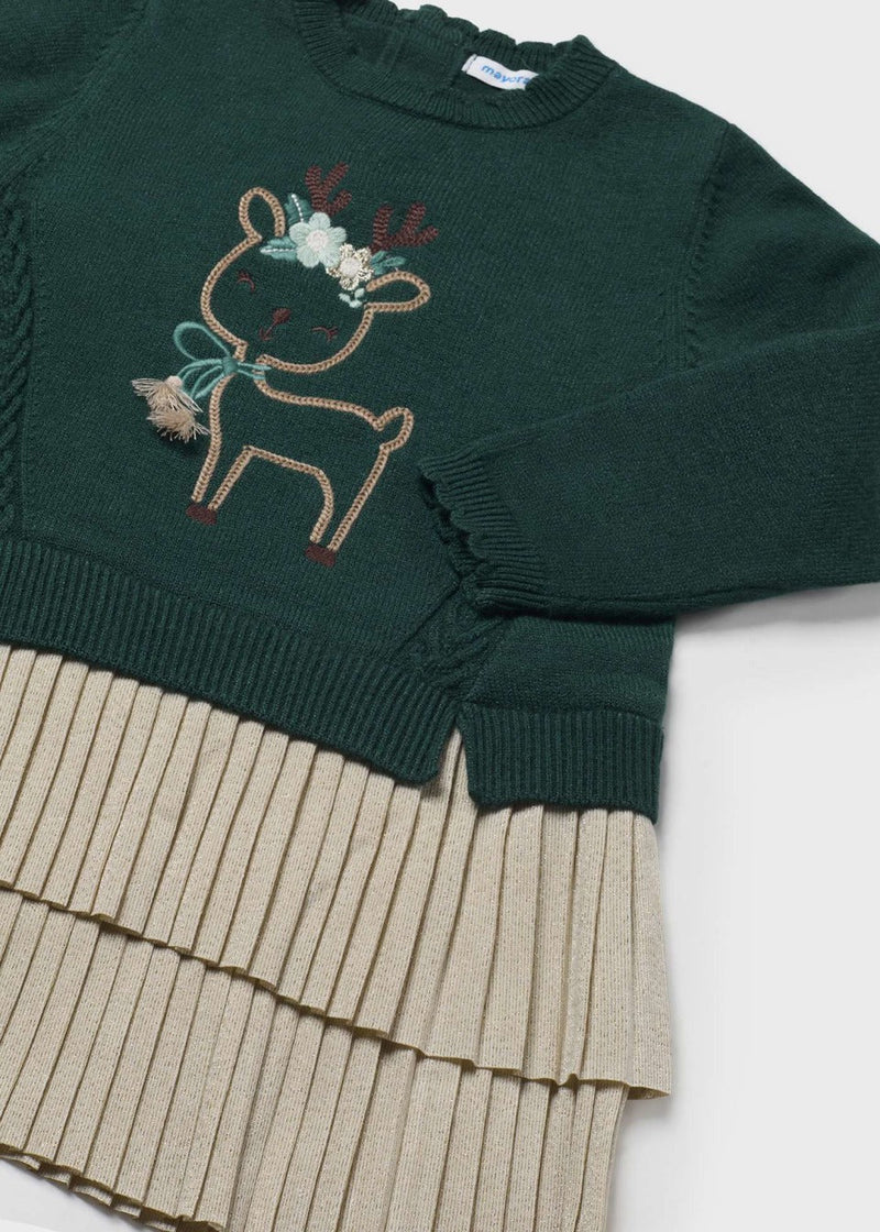 Baby Combined Knit Dress - Reindeer