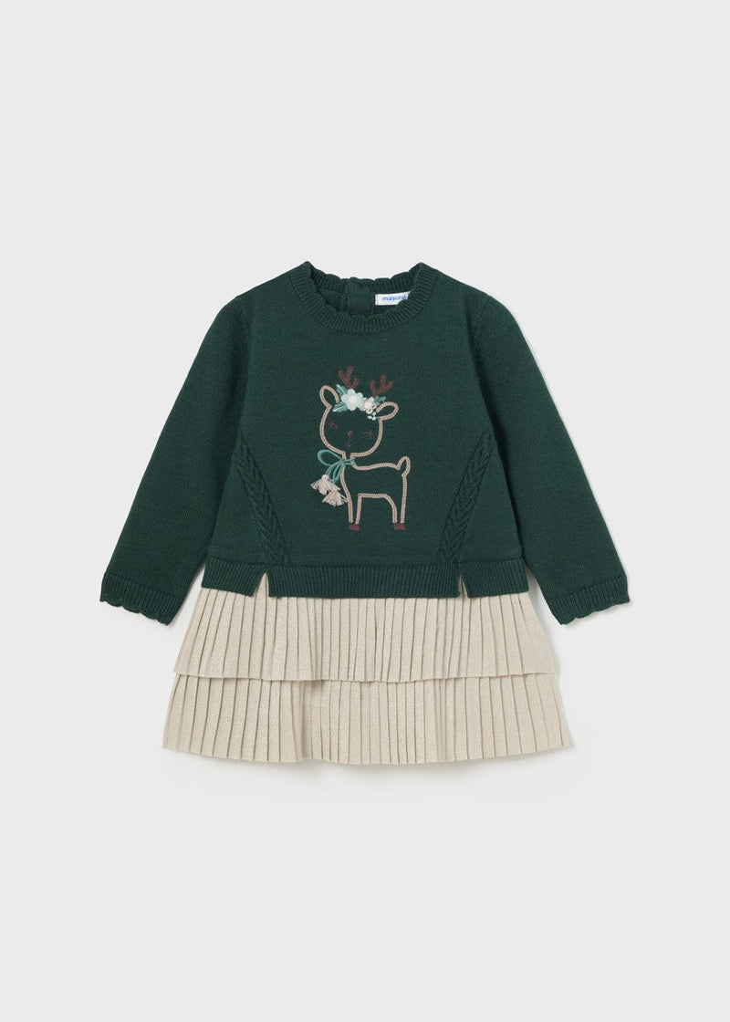 Baby Combined Knit Dress - Reindeer