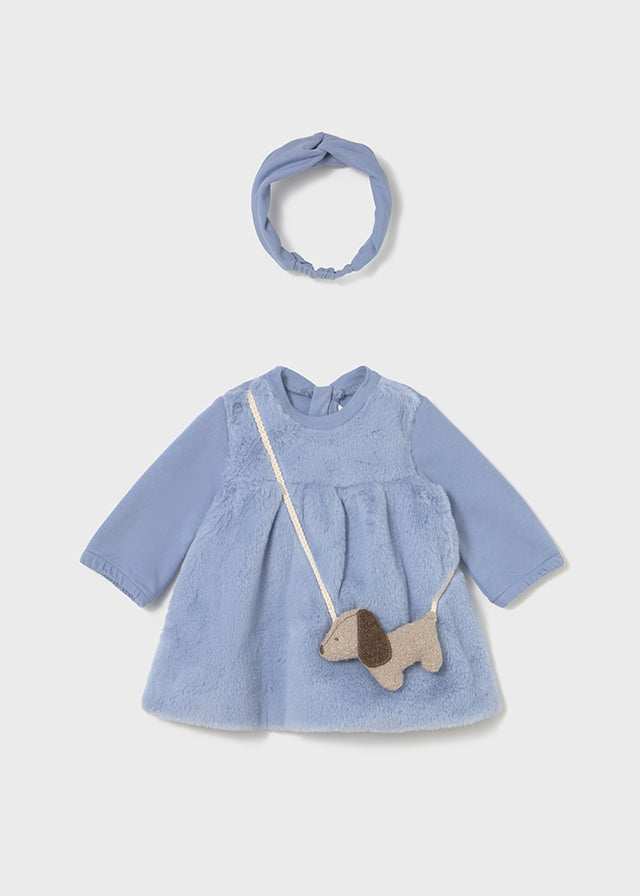 Baby Dress with Faux Puppy Purse and Headband