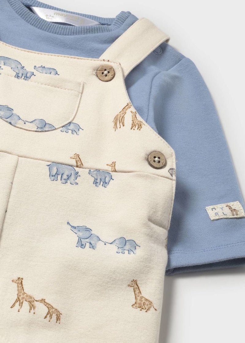 Baby Dungaree and Shirt Set - Blue Animals