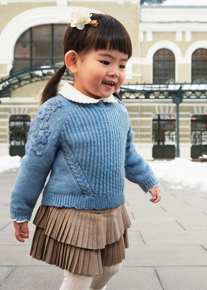 Baby Embroidered Flowers Sweater - Indigo