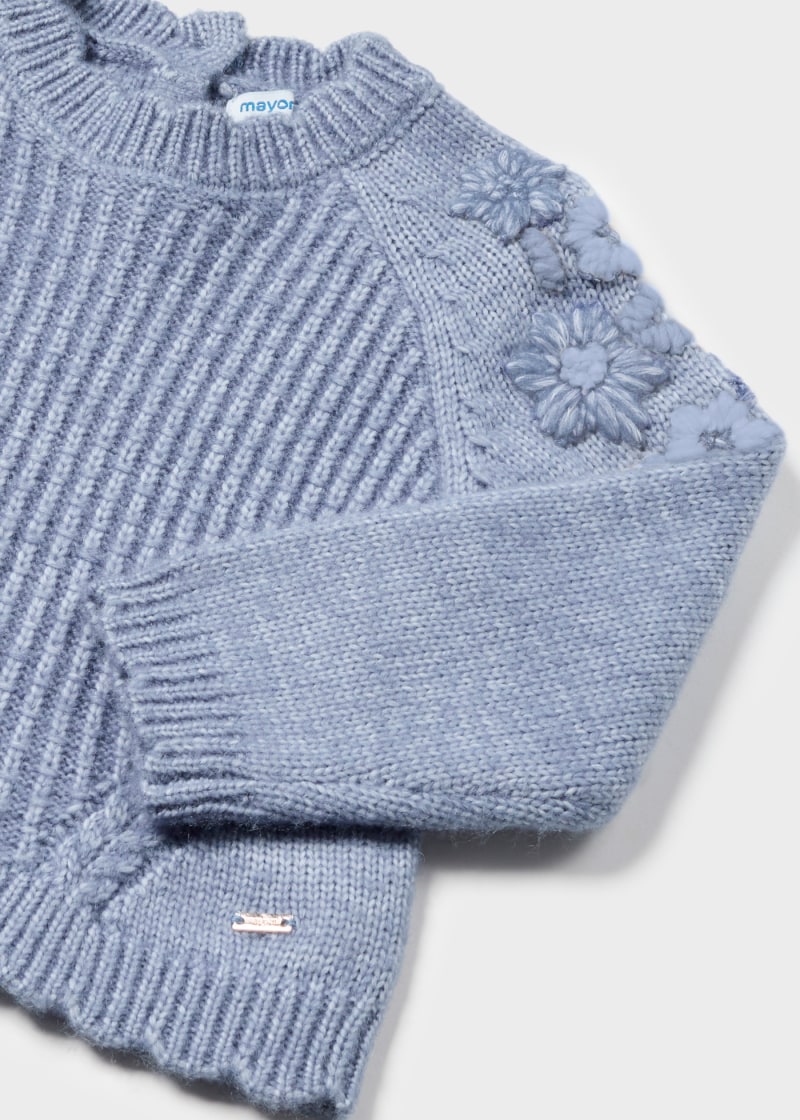 Baby Embroidered Flowers Sweater - Indigo