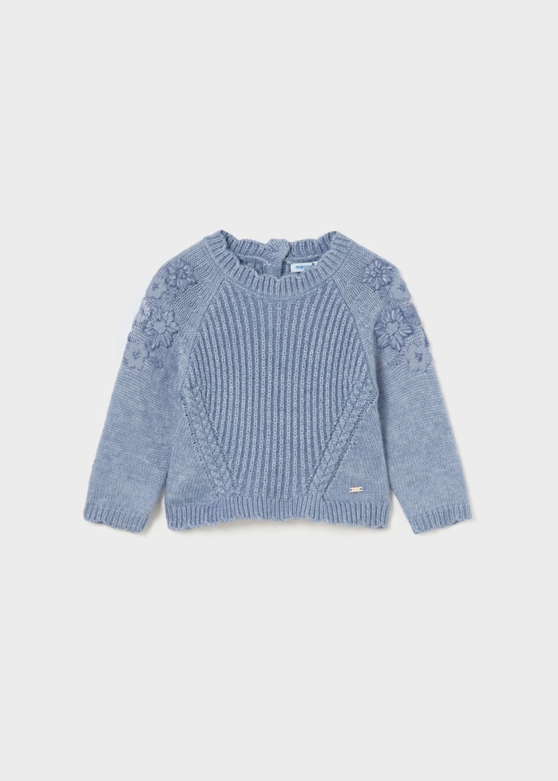 Baby Embroidered Flowers Sweater - Indigo