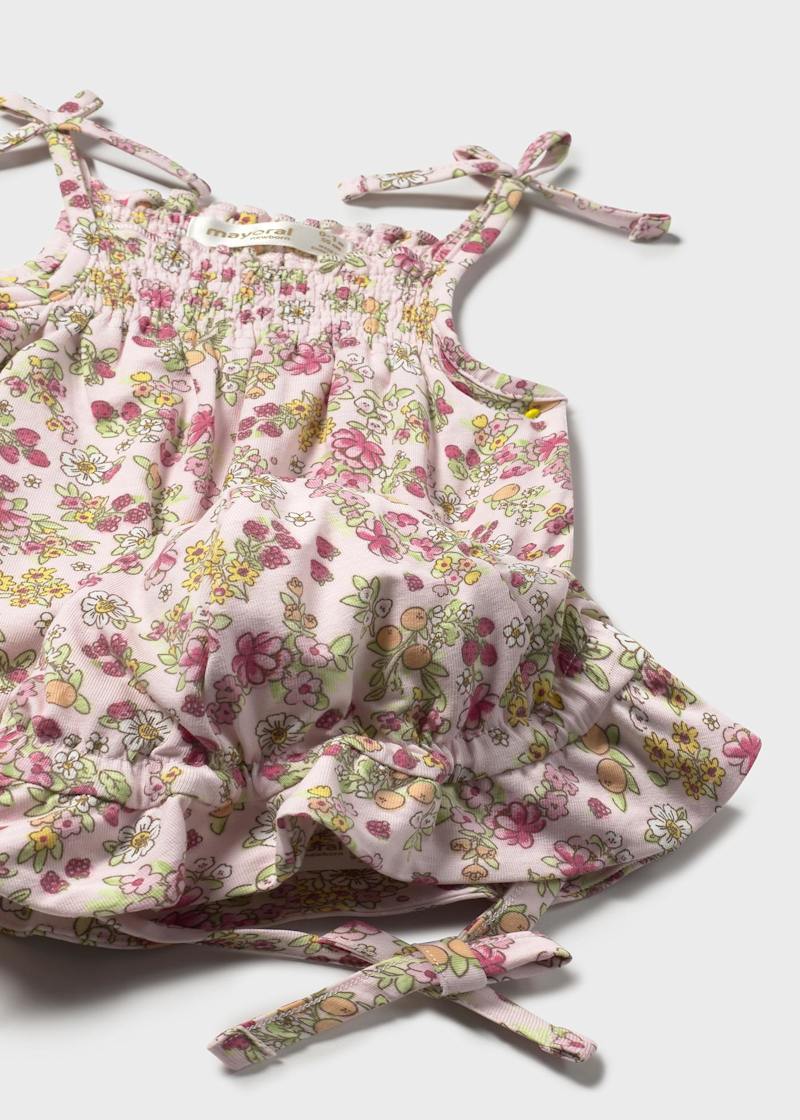 Baby Floral Dungaree with Hat - Baby Pink Floral (4-6Mo, 12Mo)