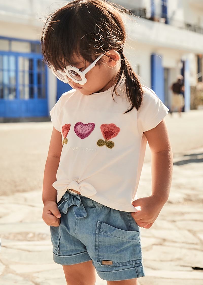 Baby + Girl Shorts with Bow - Light Denim