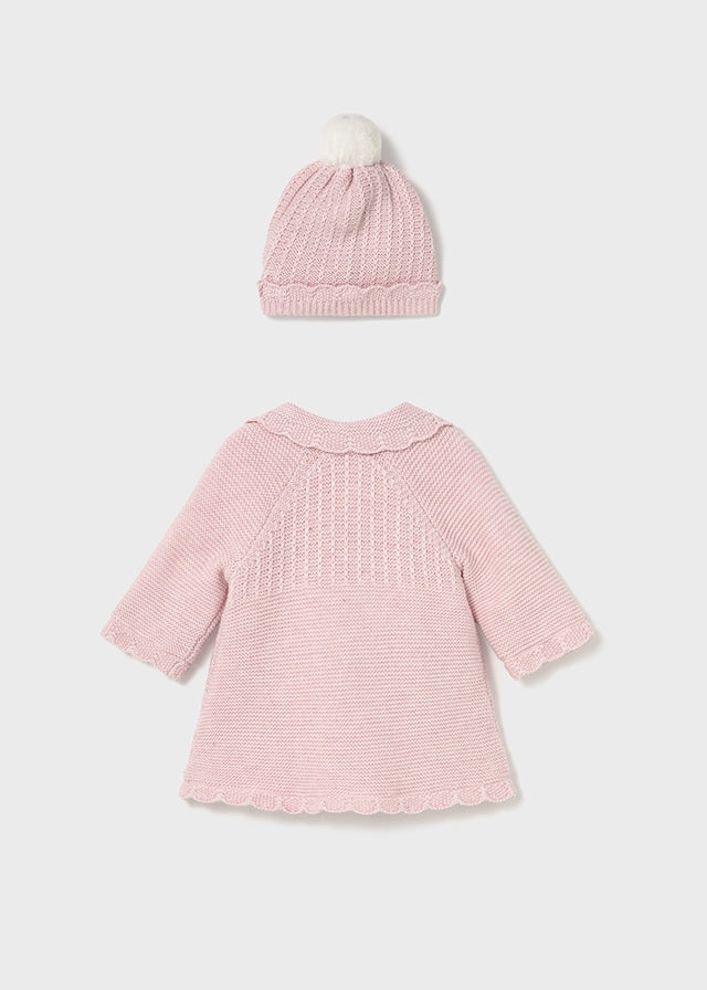 Baby Knit Coat with Hat - Quartz Heather Pink