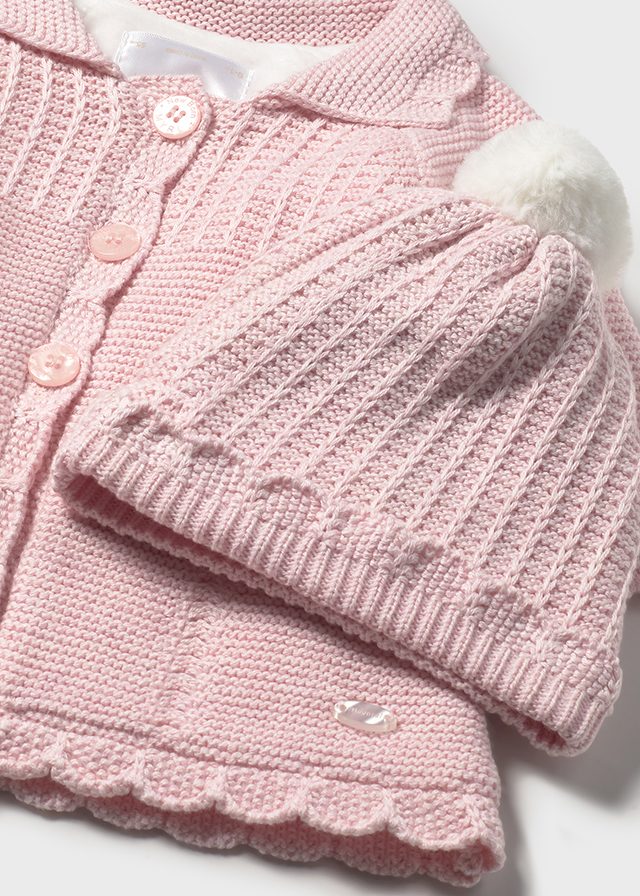 Baby Knit Coat with Hat - Quartz Heather Pink