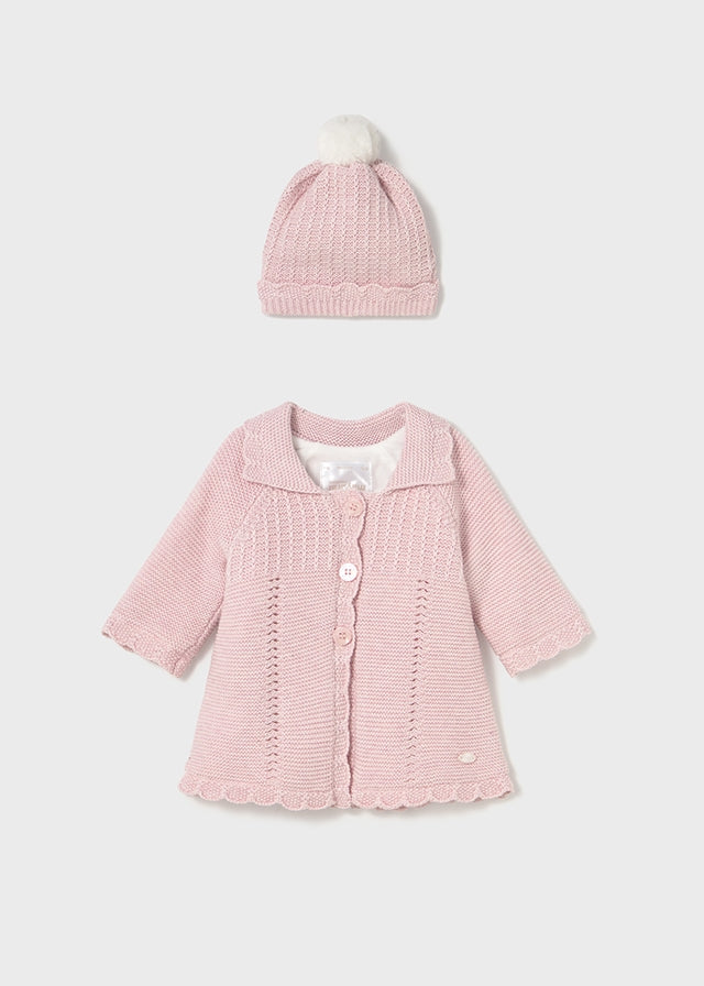 Baby Knit Coat with Hat - Quartz Heather Pink