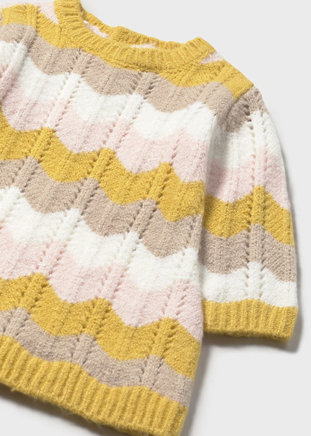 Baby Knit Dress - Camomile Yellow + Pink Wavy Stripe