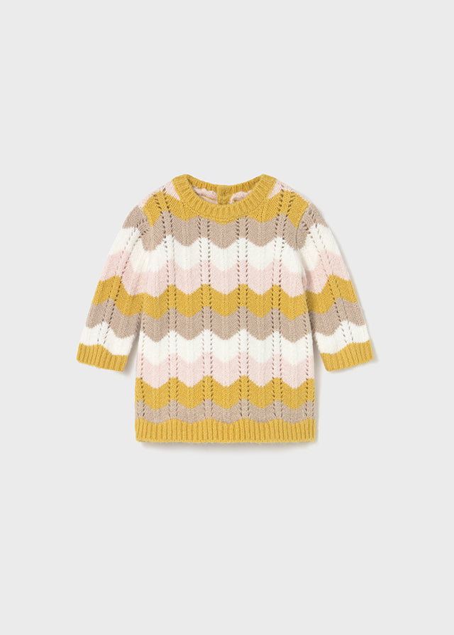 Baby Knit Dress - Camomile Yellow + Pink Wavy Stripe