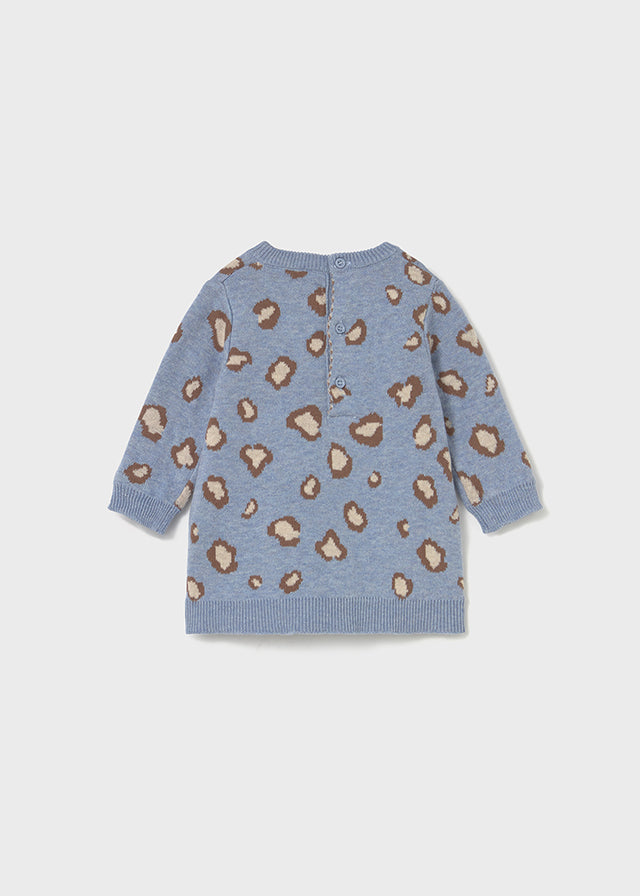 Baby Knit Dress - Sky Blue Heather Leopard