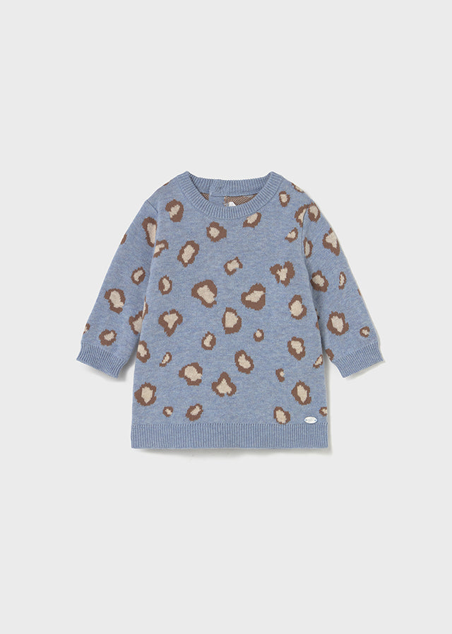 Baby Knit Dress - Sky Blue Heather Leopard