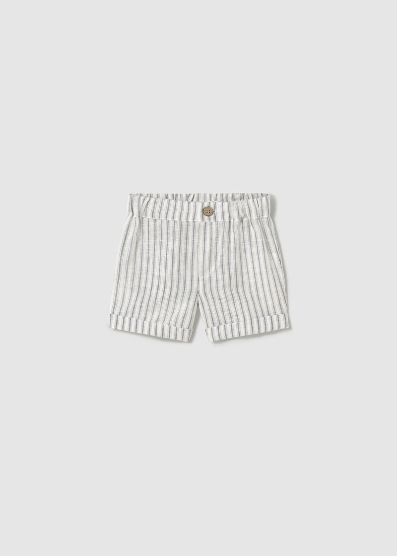 Baby Linen Shorts - Natural Stripe (12Mo)