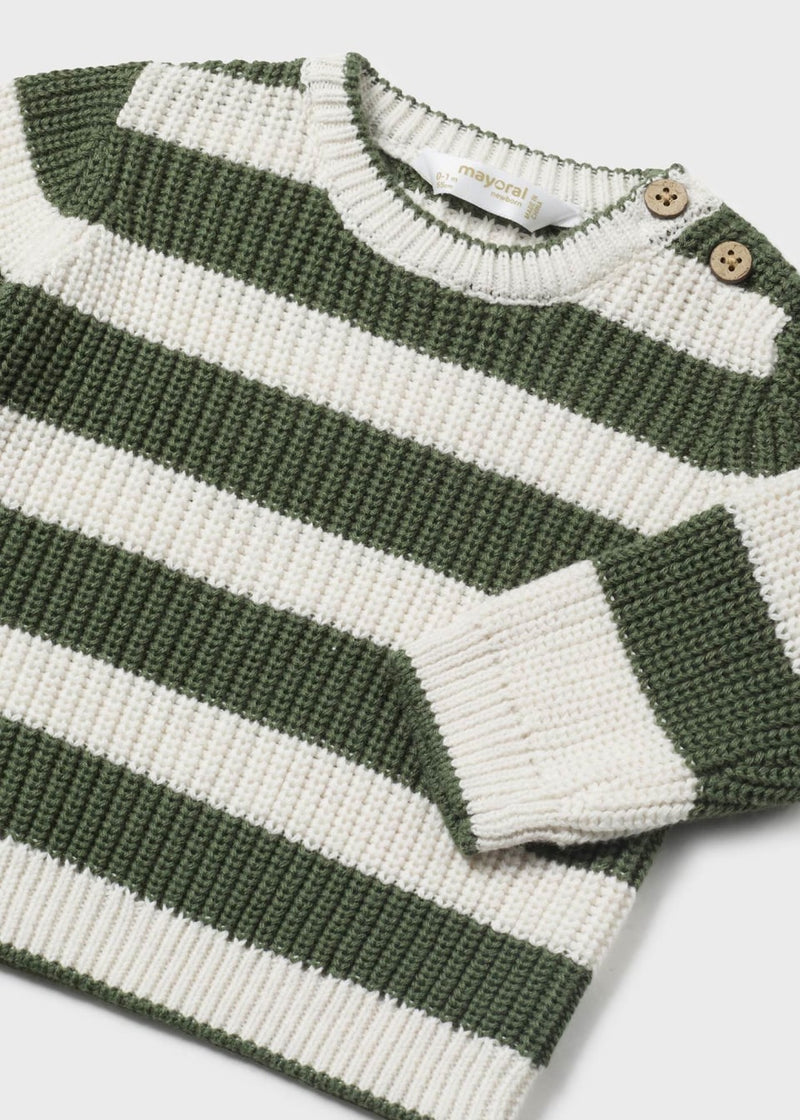 Baby Striped Sweater - Forest Green (0-1 Mo)