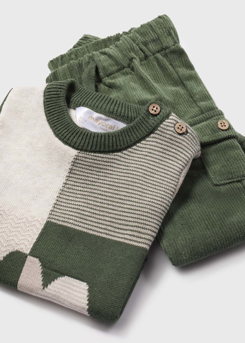 Baby Sweater and Pants 2-Piece Knit Set - Forest Cars