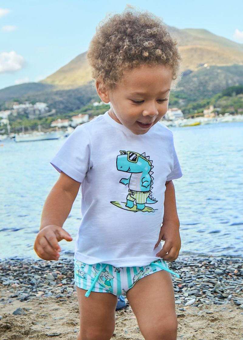 Baby Swim Trunks and T-Shirt with Sun Protection - Dinosaurs (18Mo)