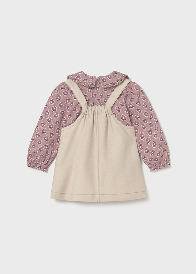 Baby + Toddler 2-Piece Overall Dress and T-Shirt Set - Sand/Pink Floral