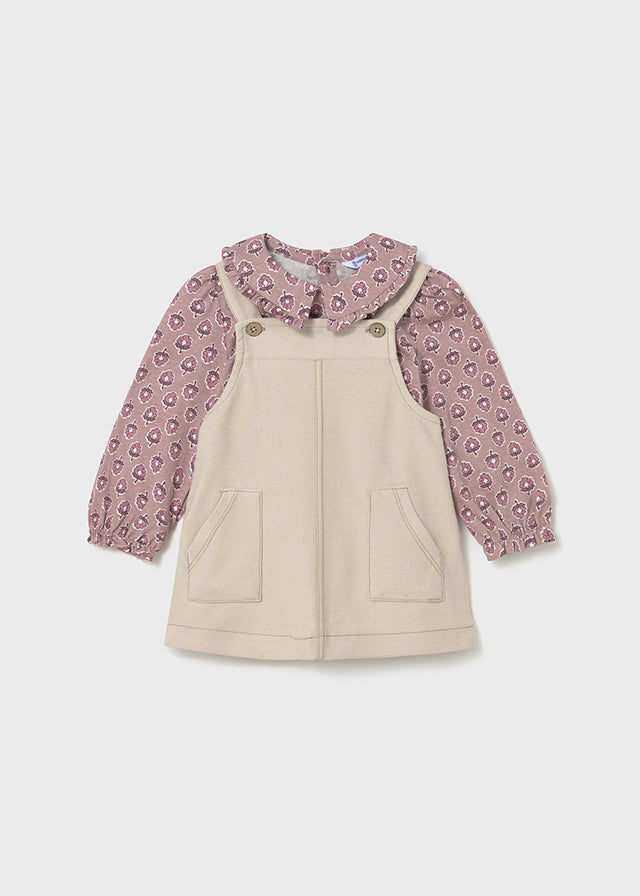 Baby + Toddler 2-Piece Overall Dress and T-Shirt Set - Sand/Pink Floral
