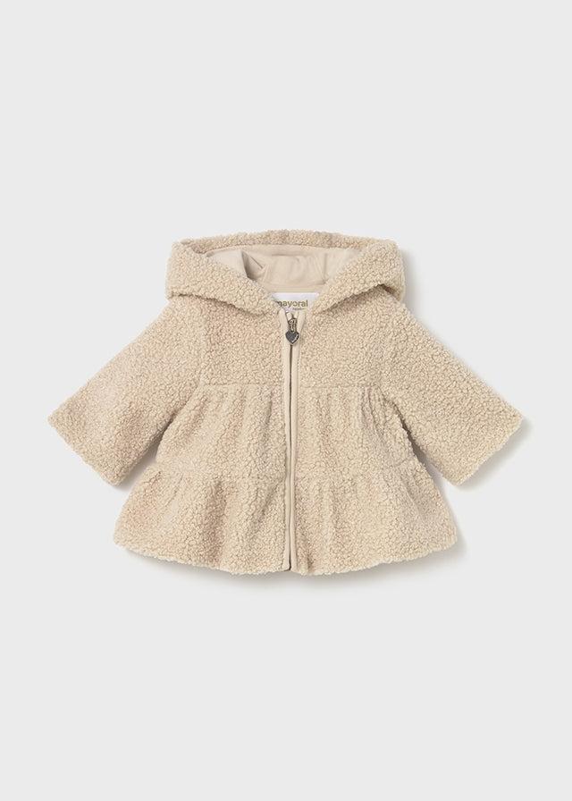 Baby Zip Faux Shearling Hooded Coat - Cereal