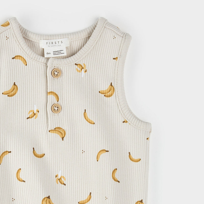 Banana Print on Ribbed Crème Romper