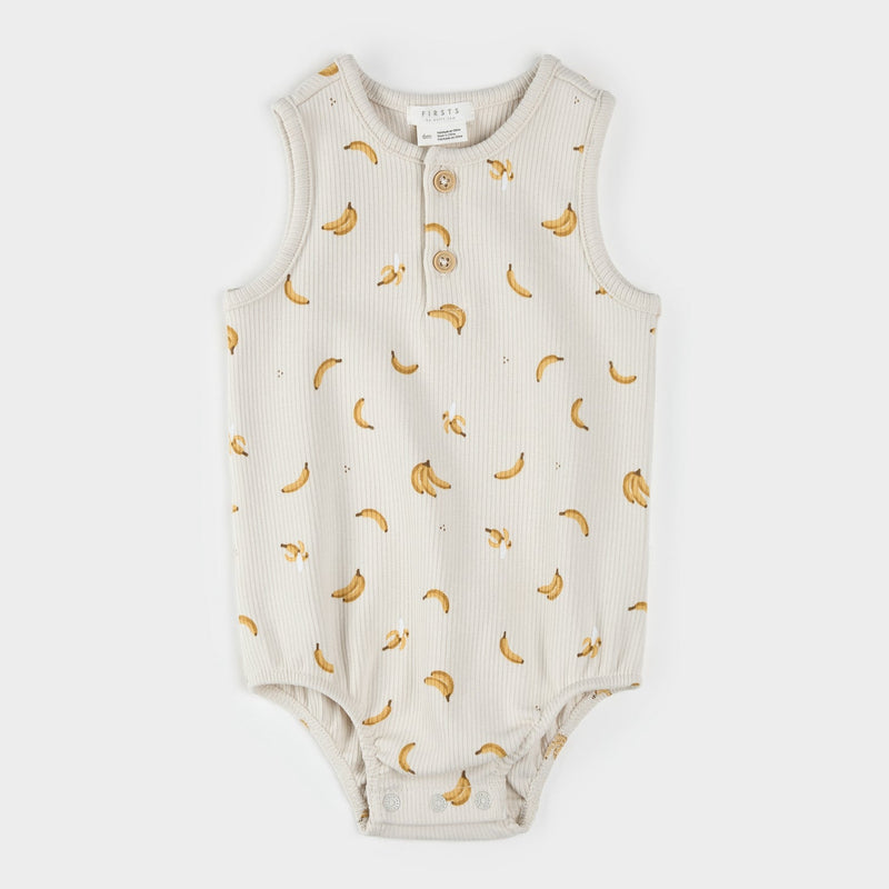 Banana Print on Ribbed Crème Romper