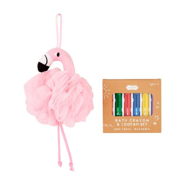 Bath Crayons + Loofah Set - Flamingo