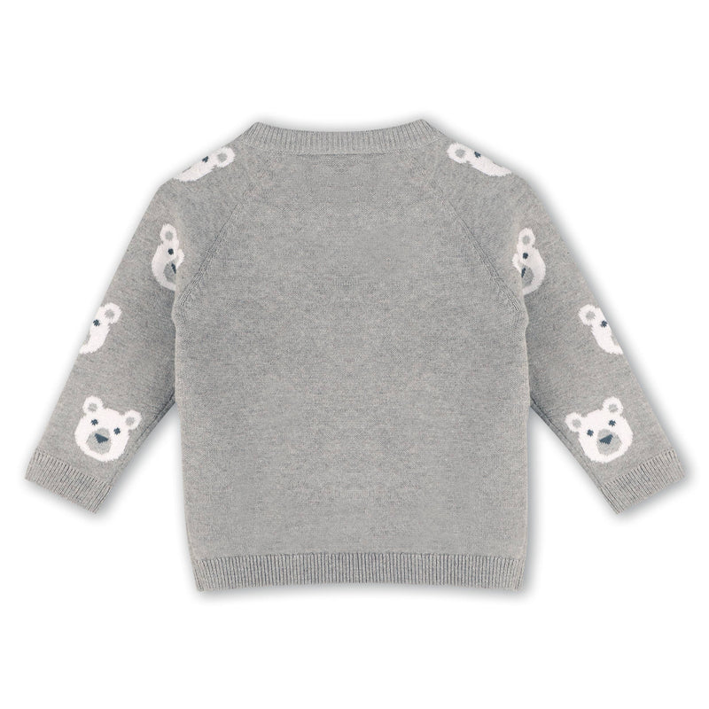 Bear Jacquard Knit Baby Raglan Pullover Sweater (Organic) / Heather Grey