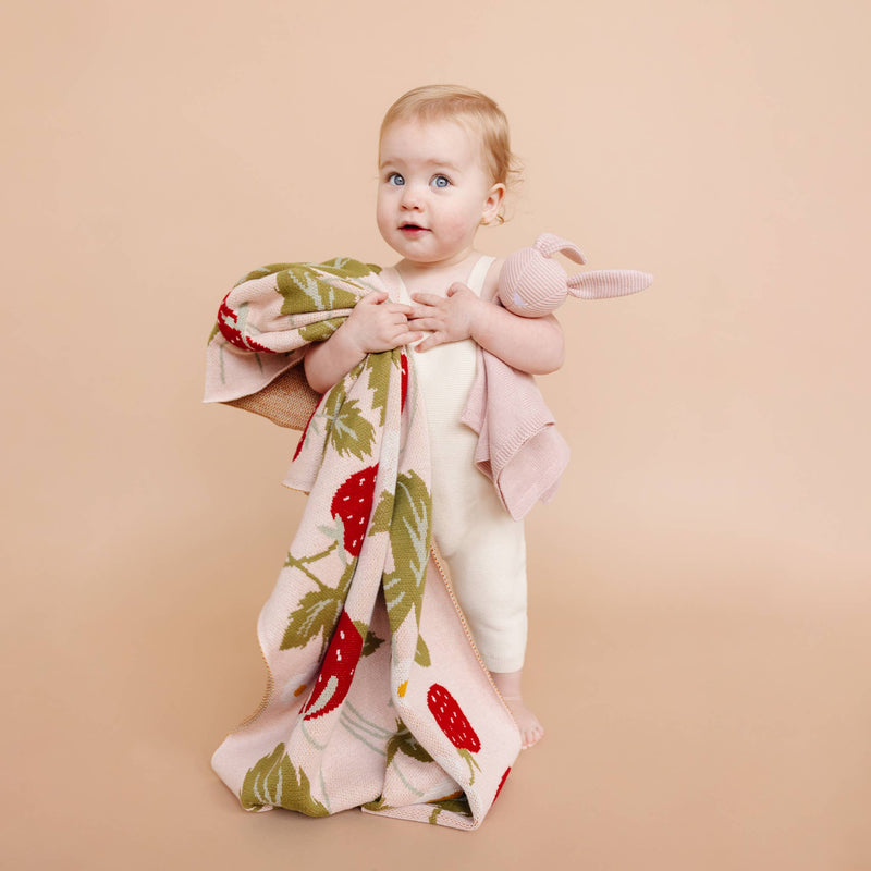 Blanket Strawberry Bunny Organic Baby Decor Spring Summer: Blush