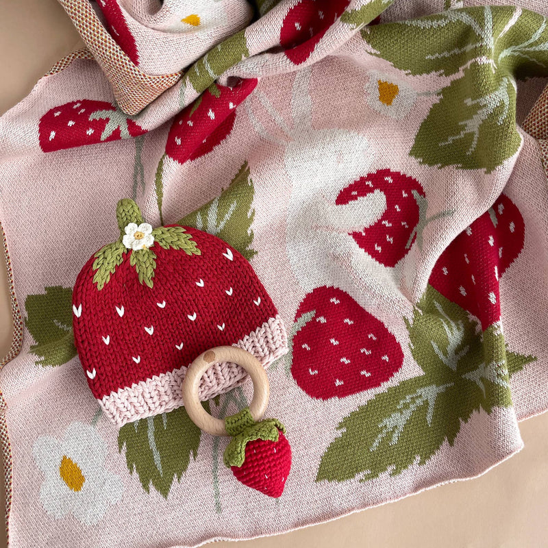 Blanket Strawberry Bunny Organic Baby Decor Spring Summer: Blush