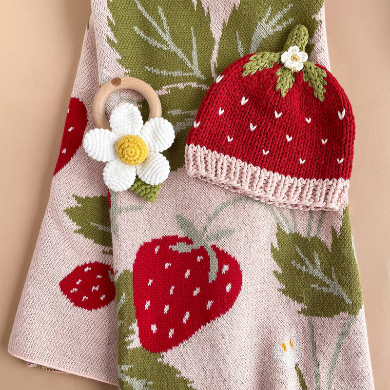 Blanket Strawberry Bunny Organic Baby Decor Spring Summer: Blush