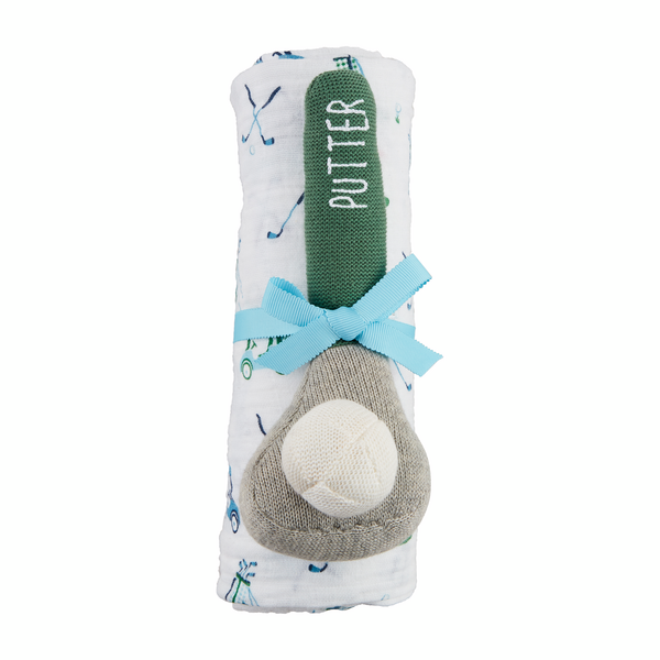 Blue Golf Swaddle & Rattle